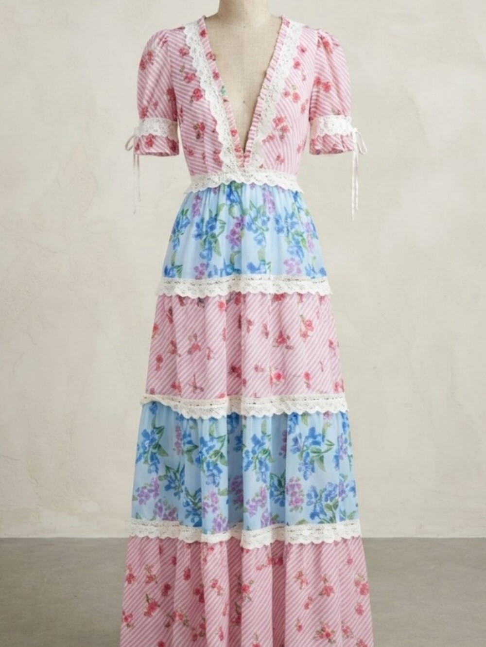 Floral Tiered Maxi Dress in Pink and Blue - Picture 16 of 16